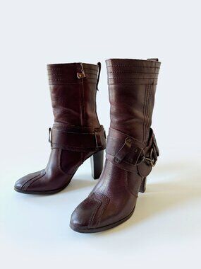 Diesel Style Lab Bluesy Brown Leather Heeled Boots EU 40 — Box & Straps
